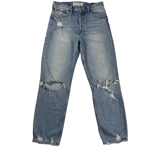 Light Blue Distressed Women's Cropped Jeans - Picture 2 of 16